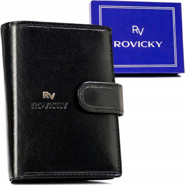 Rovicky | Portafoglio Verticale Da Uomo, Con Chiusura In Pelle, Pelle Naturale, Nero, 10X13 Cm-image