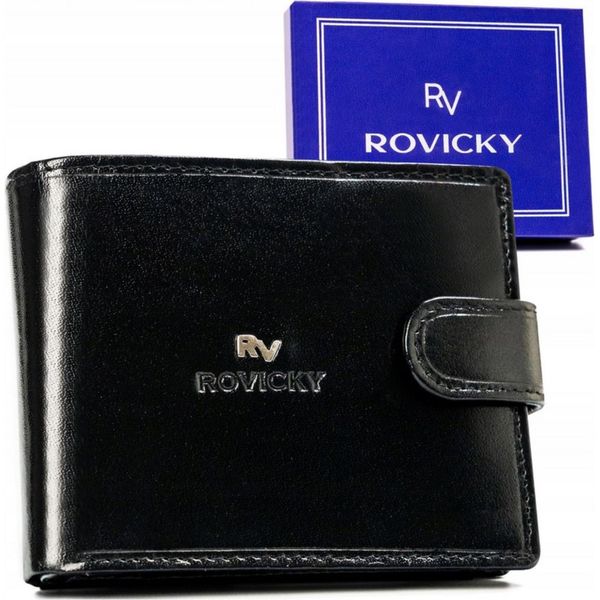 Rovicky | Portafoglio Grande, Con Chiusura In Pelle, Per Uomo, In Pelle Naturale, Nero, 12X9,5 Cm-image