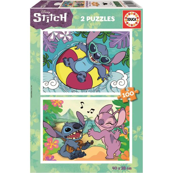 Educa - Disney Stitch - Set Di 2 Puzzle Per Bambini Con 100 Pezzi. Dimensioni: 40 X 28 Cm. Consigliato Dai 6 Anni In Su (19998) Educa-image