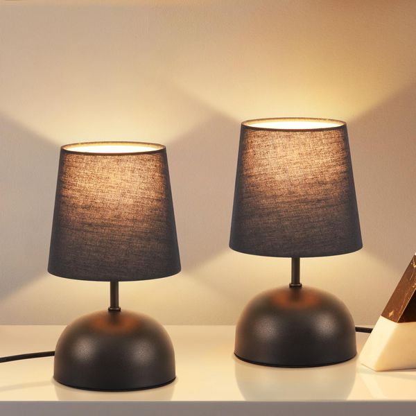 Zmh Lampada Da Comodino Set Di 2 Lampade Da Tavolo Con Cavo - Lampada Da Tavolo Nera Piccola Lampada Da Notte Camera Da Letto Tessuto Lampada Da Letto Design Moderno Lampada Da Scrivania Per Soggiorno Ufficio Letto Tavolo Finestra Hotel-image