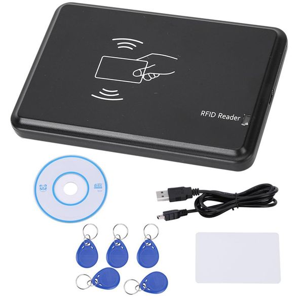 Lettore, Scrittore E Copiatore Di Schede Rfid Usb A 125 Khz Con 5 Portachiavi-image