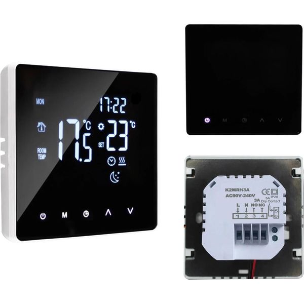 Termostato Ambiente Intelligente - Per Il Riscaldamento Dell'acqua - Touchscreen Lcd - Programma Settimanale - Manuale/Automatico - 3A - Senza Wlan - Nero-image