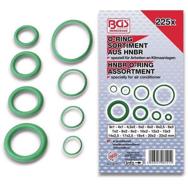 Bgs Assortimento Di O-Ring Hnbr Ø 3 - 22 Mm 225 Pezzi - 8121-image
