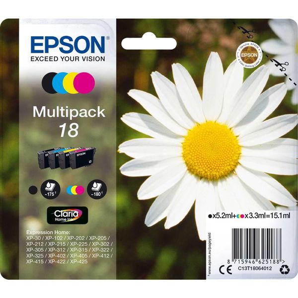 Epson 18 Multipack - Confezione Da 4 - 15,1 Ml - Nero, Giallo, Ciano, Magenta - Originale - Cartuccia D'inchiostro-image
