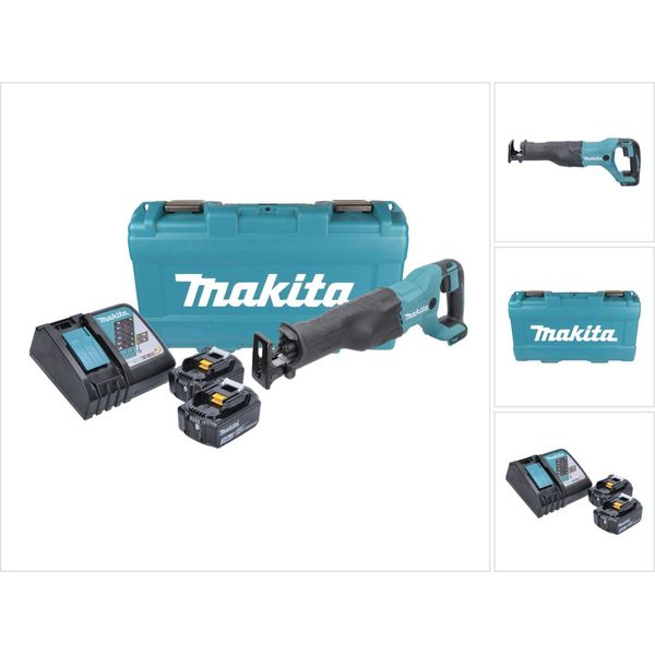 Makita Djr 186 Rfk 18V Seghetto Diritto A Batteria In Valigetta Stanley + 2X Batterie Bl 1830 3,0 Ah + Caricabatterie Rapido Dc 18 Rc-image