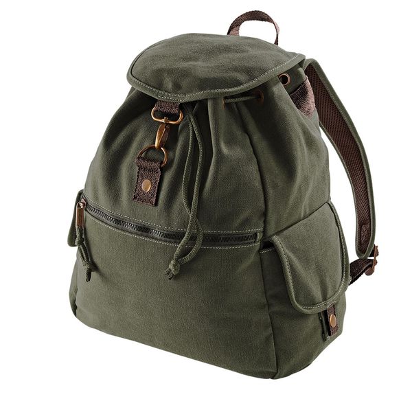 Quadra QD612 | Zaino / Zaino In Tela Vintage | 30 X 36 X 16 Cm - Colore: Verde Militare Vintage - Dimensioni: 30 X 36 X 16 Cm-image