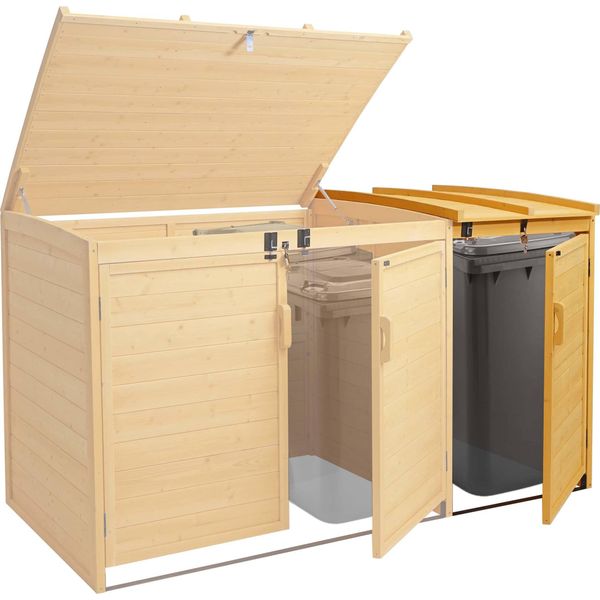 Xl 1 Cestino/2 Cestini Per Rifiuti HWC-H75, Contenitore Per Rifiuti, 120X68X104Cm Legno Mvg ~ Marrone-image