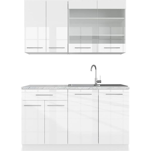 Vicco Cucina Completa Fame-Line, 140 Cm Senza Piano Di Lavoro, Bianco Lucido/Bianco-image