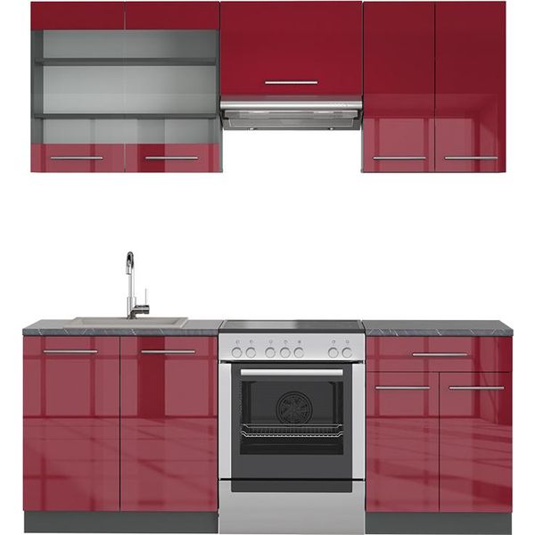 Vicco Cucina Componibile Fame-Line, 200 Cm , Pt Antracite, Bordeaux Lucido/Antracite-image