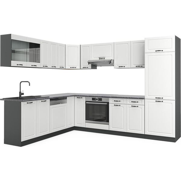 Vicco Cucina Angolare Completa R-Line, 227 X 287 Cm , Pt Antracite, Bianco Casa Di Campagna/Antracite-image