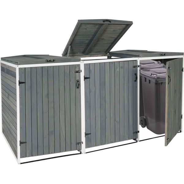 Contenitore Per Rifiuti Xl A 3/6 Posti HWC-H74, Contenitore Per Rifiuti, Espandibile 126X238X98Cm Legno Mvg ~ Grigio-Bianco-image