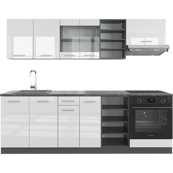 Vicco Cucina Componibile R-Line, 240 Cm Senza Piano Di Lavoro, Bianco Lucido/Antracite-image