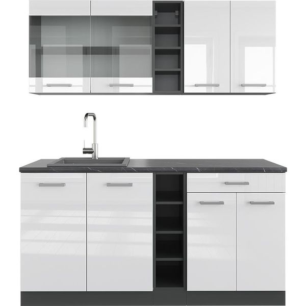 Vicco Cucina Completa R-Line, 160 Cm , Pt Antracite, Bianco Lucido/Antracite-image