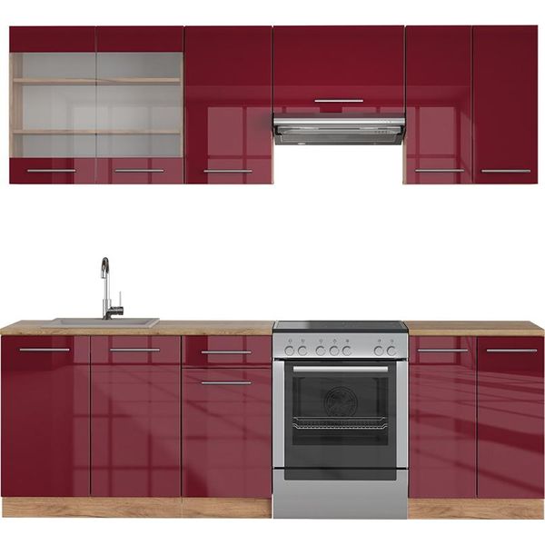 Vicco Cucina Componibile Fame-Line, 240 Cm , Pt Rovere, Bordeaux Lucido/Rovere Dorato-image