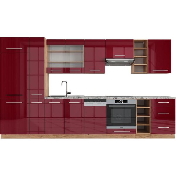 Vicco Cucina Componibile Fame-Line, 355 Cm Senza Piano Di Lavoro, Bordeaux Lucido/Rovere Oro-image