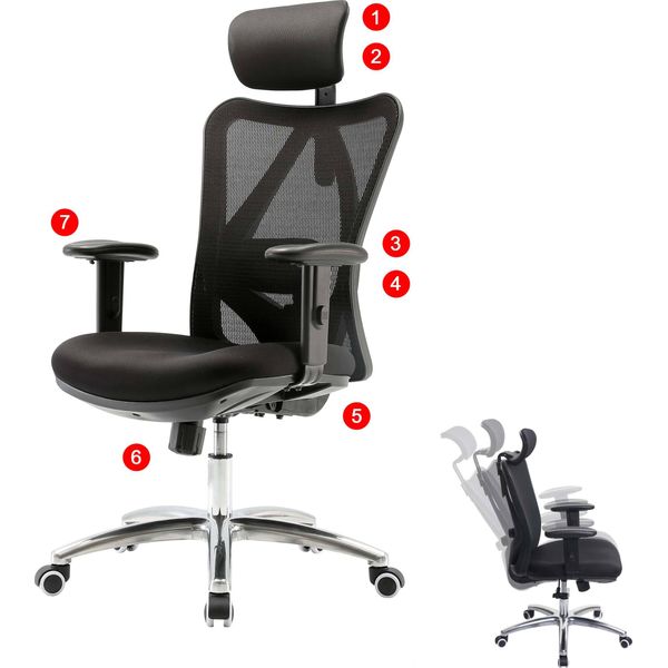 Sedia Da Ufficio HWC-J86, Sedia Da Scrivania, Ergonomica, Supporto Lombare Regolabile, Portata 150 Kg ~ Senza Poggiapiedi, Nero-image