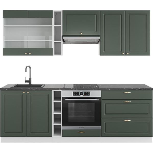 Vicco Cucina Componibile Fame-Line, 235 Cm Senza Piano Di Lavoro, Verde-Oro Country House/Bianco-image
