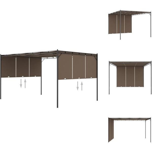 Vidaxl Padiglione Da Giardino Con Tenda Laterale 4X3X2,25 M Taupe - Padiglioni E Tende Per Feste-image