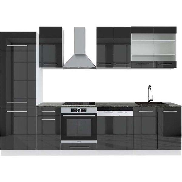 Vicco Cucina Componibile Fame-Line, 300 Cm , Pt Antracite, Antracite Lucido/Bianco-image