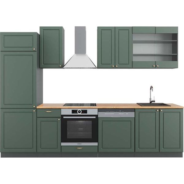 Vicco Cucina Componibile Fame-Line, 300 Cm , Pt Rovere, Verde-Oro Country House/Antracite-image