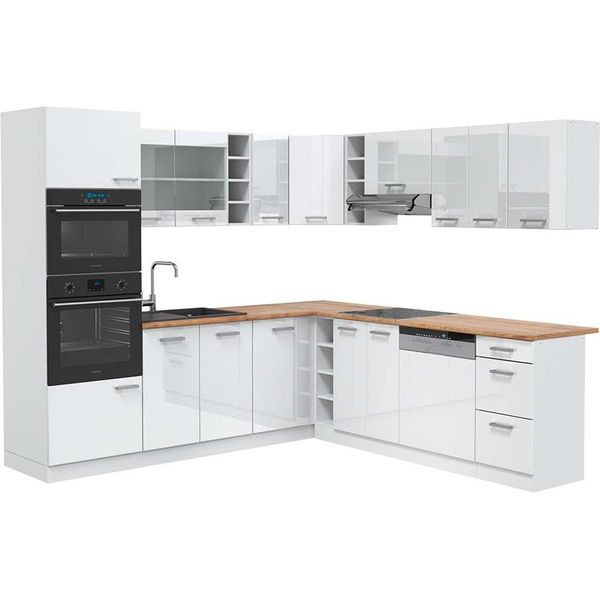 Vicco Cucina Angolare Completa R-Line, 237 X 247 Cm , Pt Rovere, Bianco Lucido/Bianco-image
