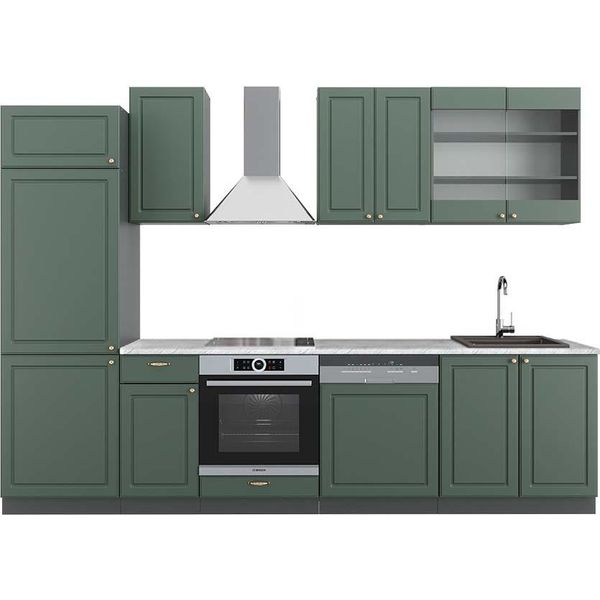 Vicco Cucina Componibile Fame-Line, 300 Cm , Pt Marmo, Verde-Oro Country House/Antracite-image