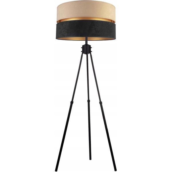 Lampada Da Terra Soggiorno Beige-Nero-Oro Lampada Da Terra Treppiede Design Moderno E27 Della Serie N340 (N340-BS)-image