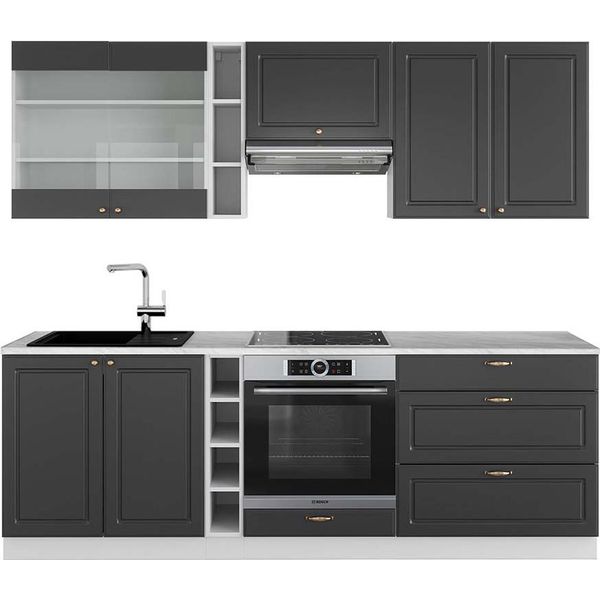 Vicco Cucina Componibile Fame-Line, 235 Cm , Pt Marmo, Antracite-Oro/Bianco-image