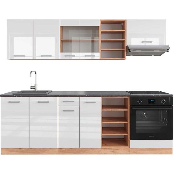 Vicco Cucina Componibile R-Line, 240 Cm , Pt Antracite, Bianco Lucido/Oro Power Oak-image