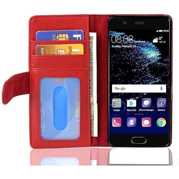 Cadorabo Custodia Per Huawei P10 Plus In Rosso Cover Posteriore Telefono Cellulare Protettivo Copertura Libro Custodia Libretto Slot Per Schede-image