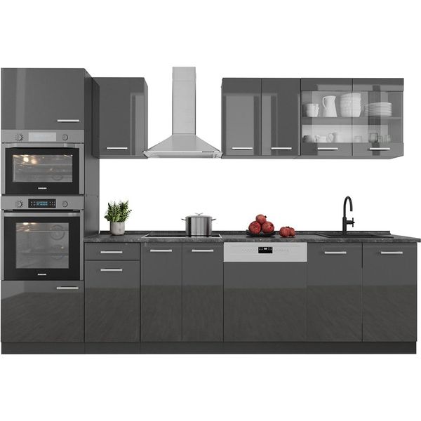 Vicco Cucina Componibile R-Line, 300 Cm Con Armadio Alto, Pl Rovere, Antracite Lucido/Antracite-image