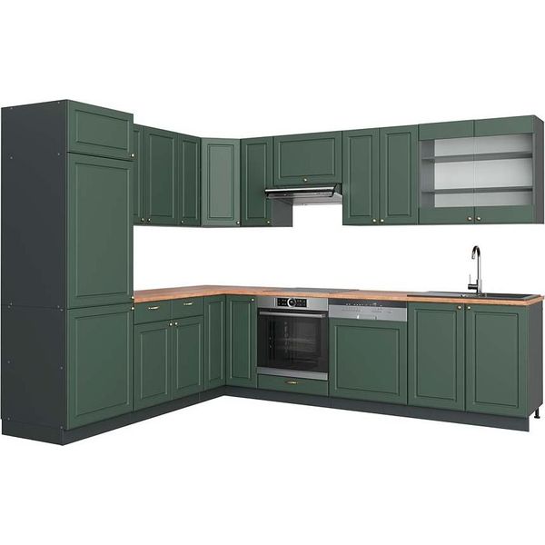 Vicco Cucina Angolare Completa Fame-Line, 227 X 287 Cm , Pt Rovere, Verde-Oro Country House/Antracite-image