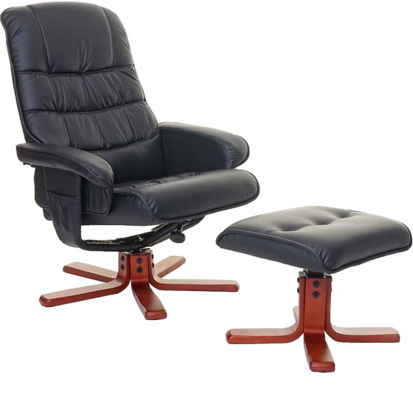 Recliner HWC-E30, Poltrona Tv Reclinabile Poltrona Tv Con Sgabello, Certificato Fsc® ~ Ecopelle Nera-image