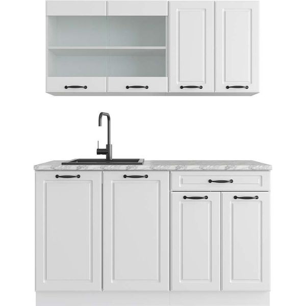Vicco Cucina Monoblocco R-Line, 140 Cm , Pt Marmo, Casa Di Campagna Bianca/Bianco-image
