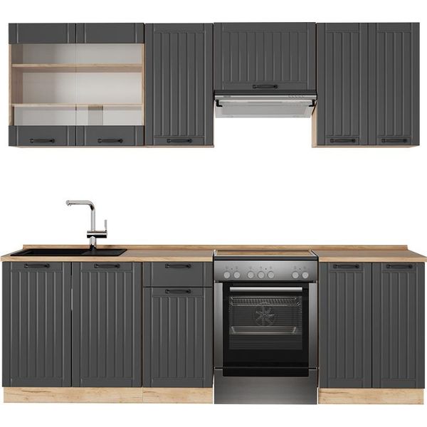 Vicco Cucina Componibile Fame-Line, 240 Cm , Pl Rovere, Grigio Scuro/Quercia Dorata-image