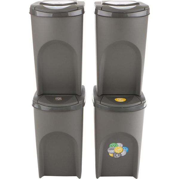 Prosperplast Sortibox Cestino Per Rifiuti Sistema Di Separazione Dei Rifiuti Cestino Per Rifiuti 4X35L, Grigio-image