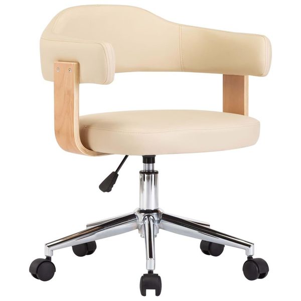 Vidaxl Sedia Da Pranzo Girevole In Legno Curvato Crema E Pelle Finta-image