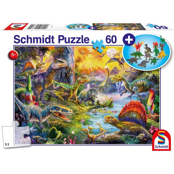 Schmidt Spiele 56372 Puzzle Di Dinosauri - 60 Pezzi + Set Di Figure Di Dinosauri-image