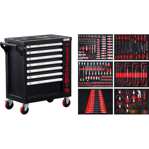 Bgs Diy 6058 | Carrello Da Officina | 7 Cassetti | 1 Porta Laterale | Con 250 Utensili-image