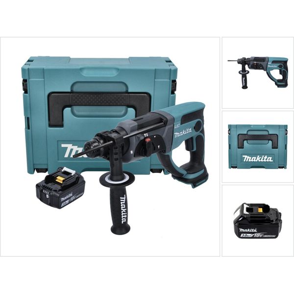 Makita Dhr 202 F1J 18 V 2,0 J Sds Plus Trapano A Percussione A Batteria + 1X Batteria 3,0 Ah + Makpac - Senza Caricabatterie-image