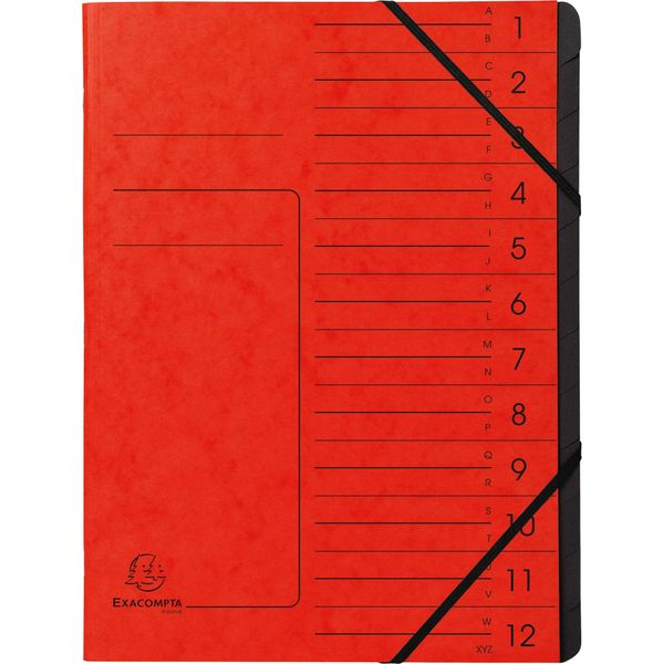 Exacompta 541205E Cartella Organizer - 12 Scomparti, A4, In Truciolato Colorato, Rosso-image