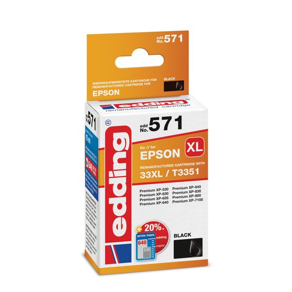 Edding 18-571 Edding EDD-571 Schwarz Druckerpatrone Kompatibel Zu Epson 33XL / T3351XL-image