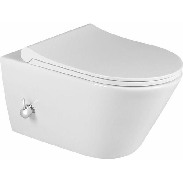 Avva Cleanwash Wc Sospeso, Con Rubinetto E Doccia Bidet, Senza Bordo, 35,5X53 Cm, Bianco-image