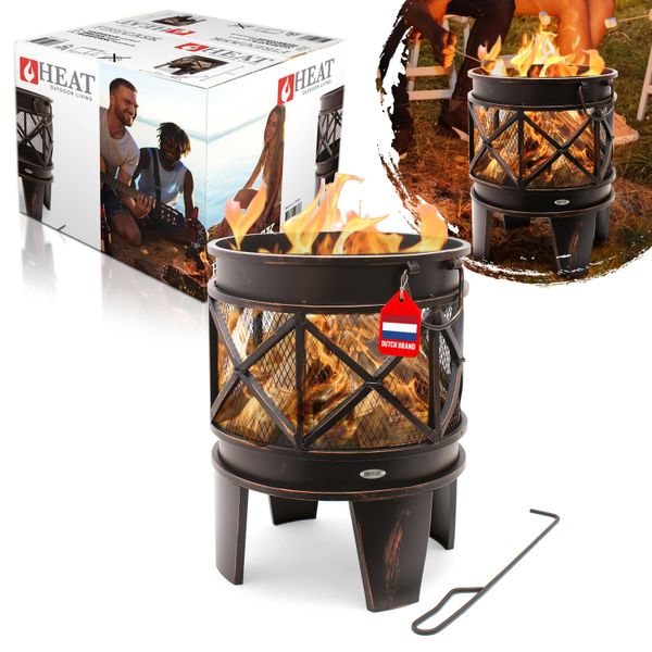 Cestini Da Fuoco Heat 42 Cm - Cestini Da Fuoco Per Il Giardino - Pozzo E Barile Da Fuoco Per Esterni - Cestini Da Fuoco Con Griglia Opzionale In Acciaio Di Alta Qualità - Cestino Da Fuoco Per Il Giardino - 42X42X53 Cm-image
