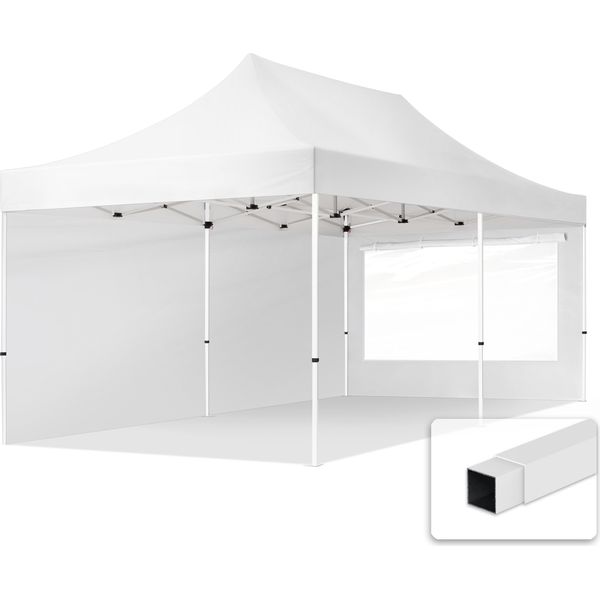 Toolport 3X6M Gazebo Pieghevole Con Laterali (Finestre Panoramiche), Economy Acciaio, Bianco-image