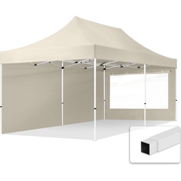 Toolport 3X6M Gazebo Pieghevole Con Laterali (Finestre Panoramiche), Economy Acciaio, Crema-image