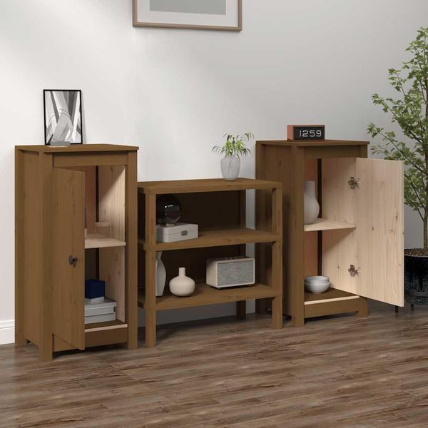 Credenze 2 Pz. Marrone Miele 40X35X80 Cm In Legno Massiccio Di Pino-image