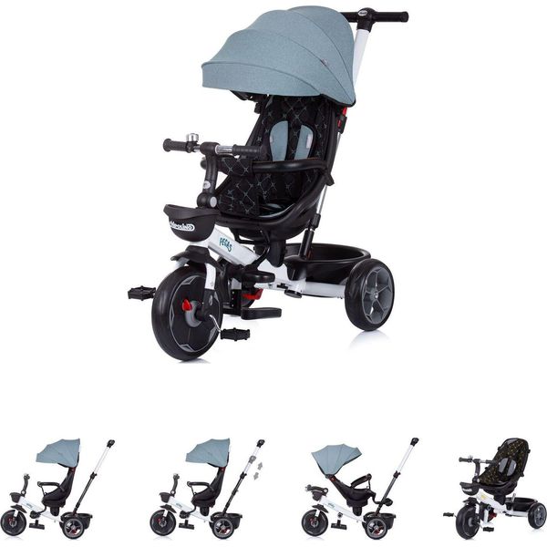 Triciclo Chipolino 4 In 1 Pegas Regolabile, Sedile Reversibile, Maniglione Di Spinta, Tetto Verde-image