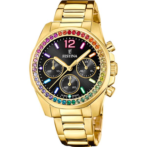 Festina F20609/3 Orologio Cronografo Da Donna In Acciaio Inox Crono Data Oro-image