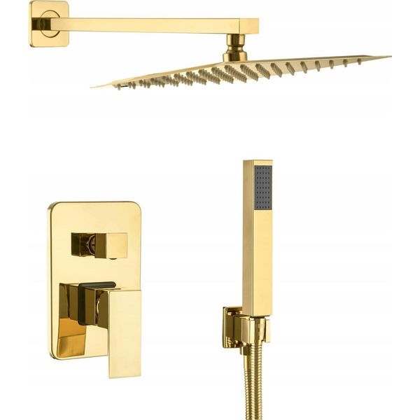 Zolta Sistema Doccia A Pioggia - Doccia A Pioggia, Miscelatore Doccia, Rubinetto Doccia - Set Doccia Con Rubinetto - Porta Cornetta Regolabile, Da Banco - Oro-image